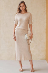 Arach&Cloz Women's Wool Blend 2-Piece: Short-Sleeve Top & Midi Dress