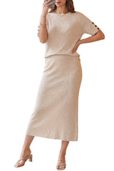 Arach&Cloz Women's Wool Blend 2-Piece: Short-Sleeve Top & Midi Dress