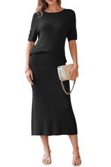 Arach&Cloz Women's Wool Blend 2-Piece: Short-Sleeve Top & Midi Dress
