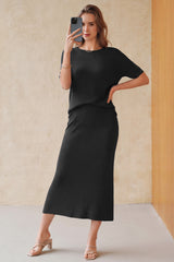 Arach&Cloz Women's Wool Blend 2-Piece: Short-Sleeve Top & Midi Dress