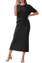 Arach&Cloz Women's Wool Blend 2-Piece: Short-Sleeve Top & Midi Dress