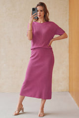 Arach&Cloz Women's Wool Blend 2-Piece: Short-Sleeve Top & Midi Dress