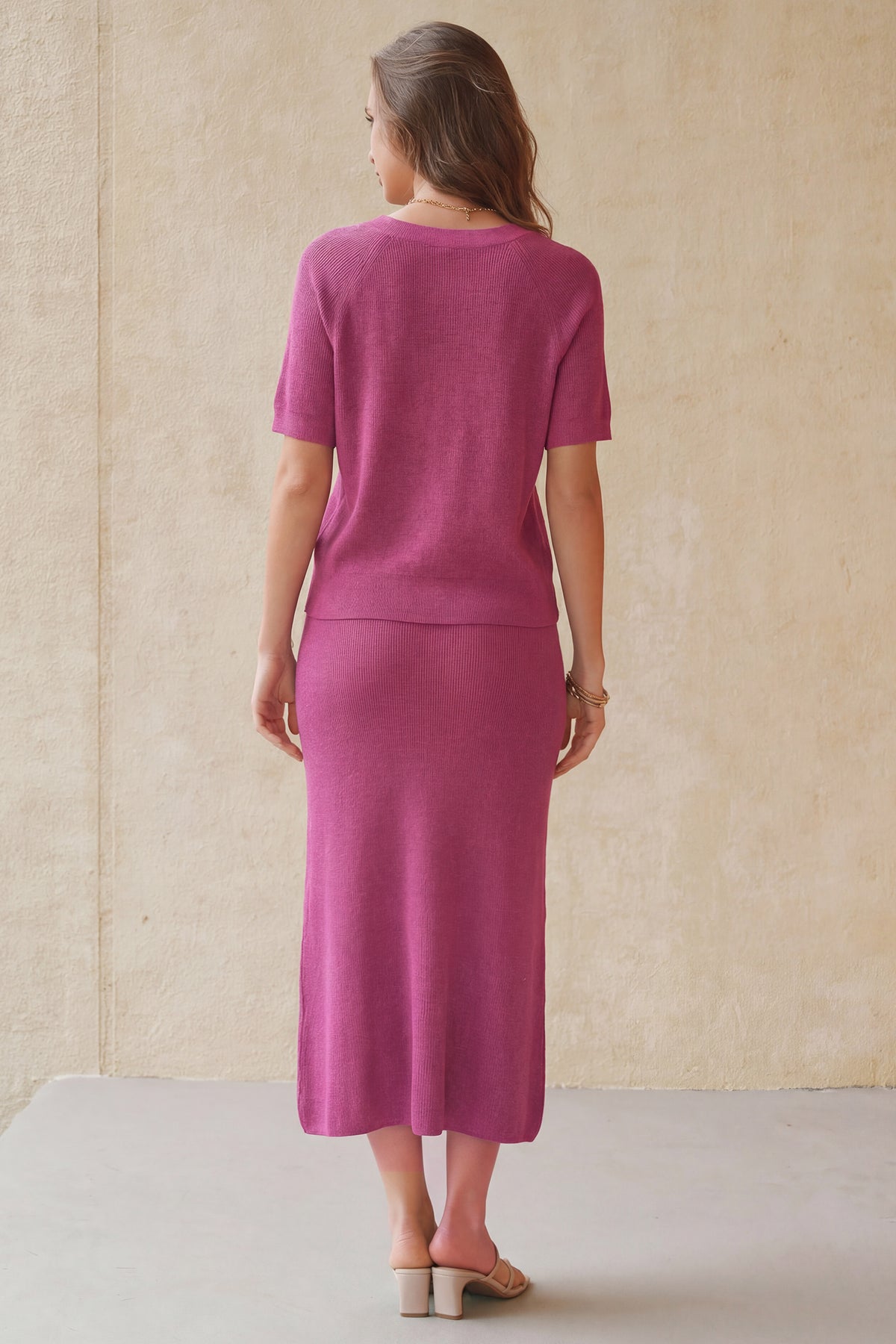 Arach&Cloz Wool-Blend Short-Sleeve Midi Two-Piece Set — product image 76