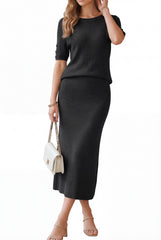 Arach&Cloz Women's Wool Blend 2-Piece: Short-Sleeve Top & Midi Dress