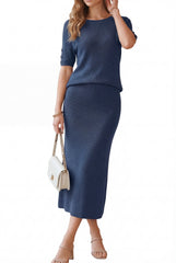 Arach&Cloz Women's Wool Blend 2-Piece: Short-Sleeve Top & Midi Dress