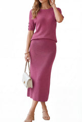 Arach&Cloz Women's Wool Blend 2-Piece: Short-Sleeve Top & Midi Dress