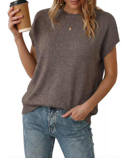 Arach&Cloz Wool-Blend Short-Sleeve Oversized Knit Top — product image 1