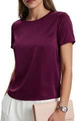 Arach&Cloz Women's Acetate Satin Crew Neck Loose Fit Blouse