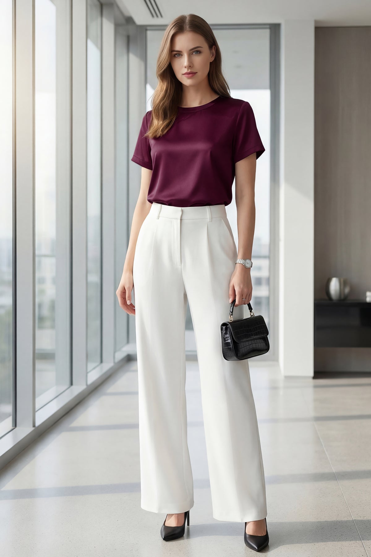 Arach&Cloz Acetate Crew-Neck Satin Blouse — product image 12