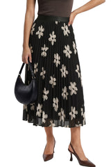 Arach&Cloz Women's Chiffon A-Line Elastic Waist Pleated Floral Skirt