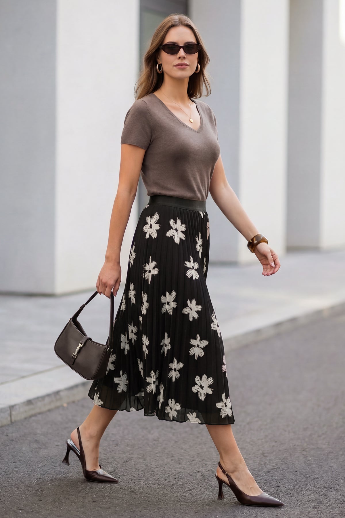 Arach&Cloz Chiffon Elastic-Waist A-Line Pleated Skirt — product image 2