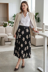 Arach&Cloz Women's Chiffon A-Line Elastic Waist Pleated Floral Skirt