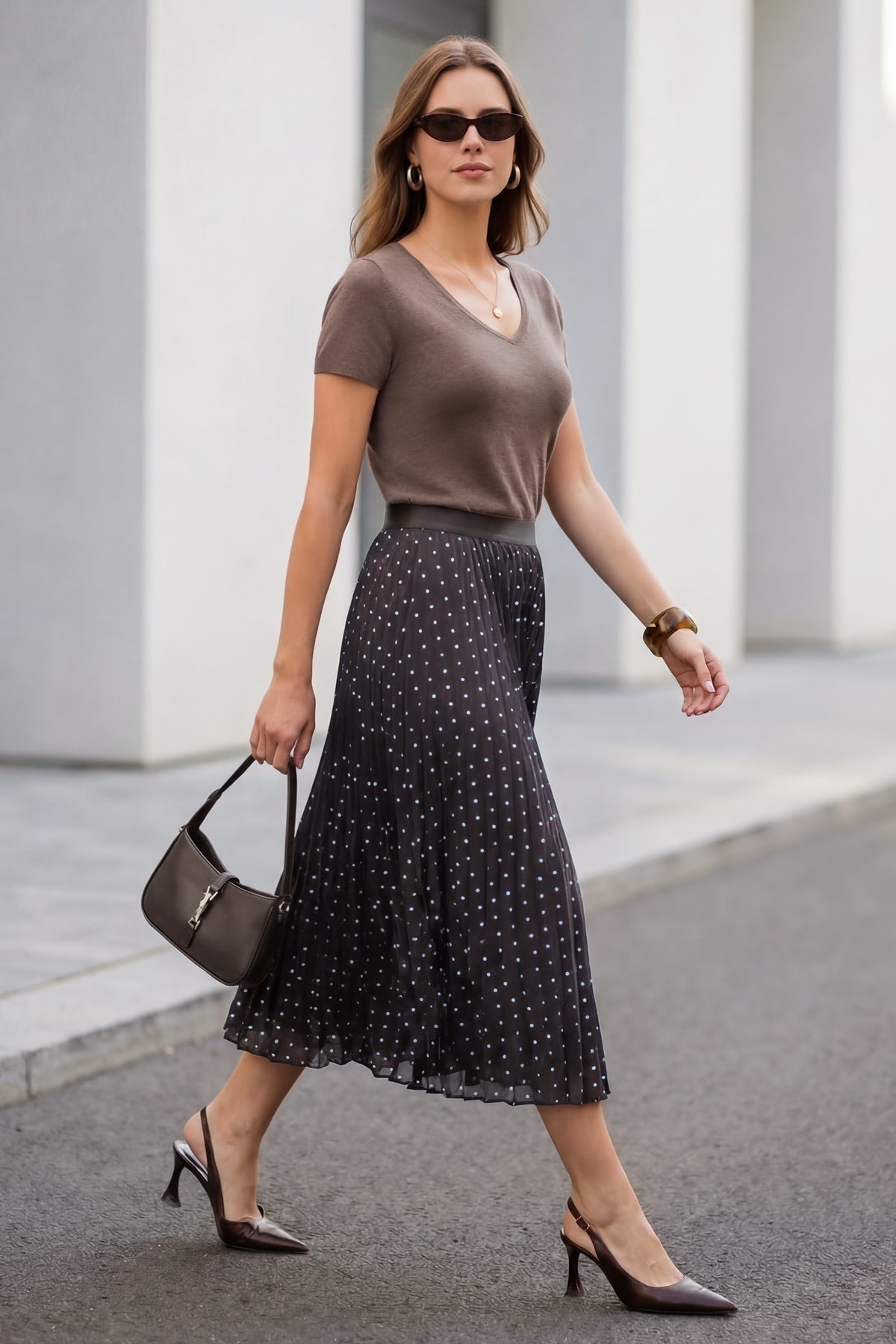 Arach&Cloz Chiffon Elastic-Waist A-Line Pleated Skirt — product image 13