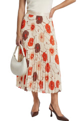 Arach&Cloz Women's Chiffon A-Line Elastic Waist Pleated Floral Skirt