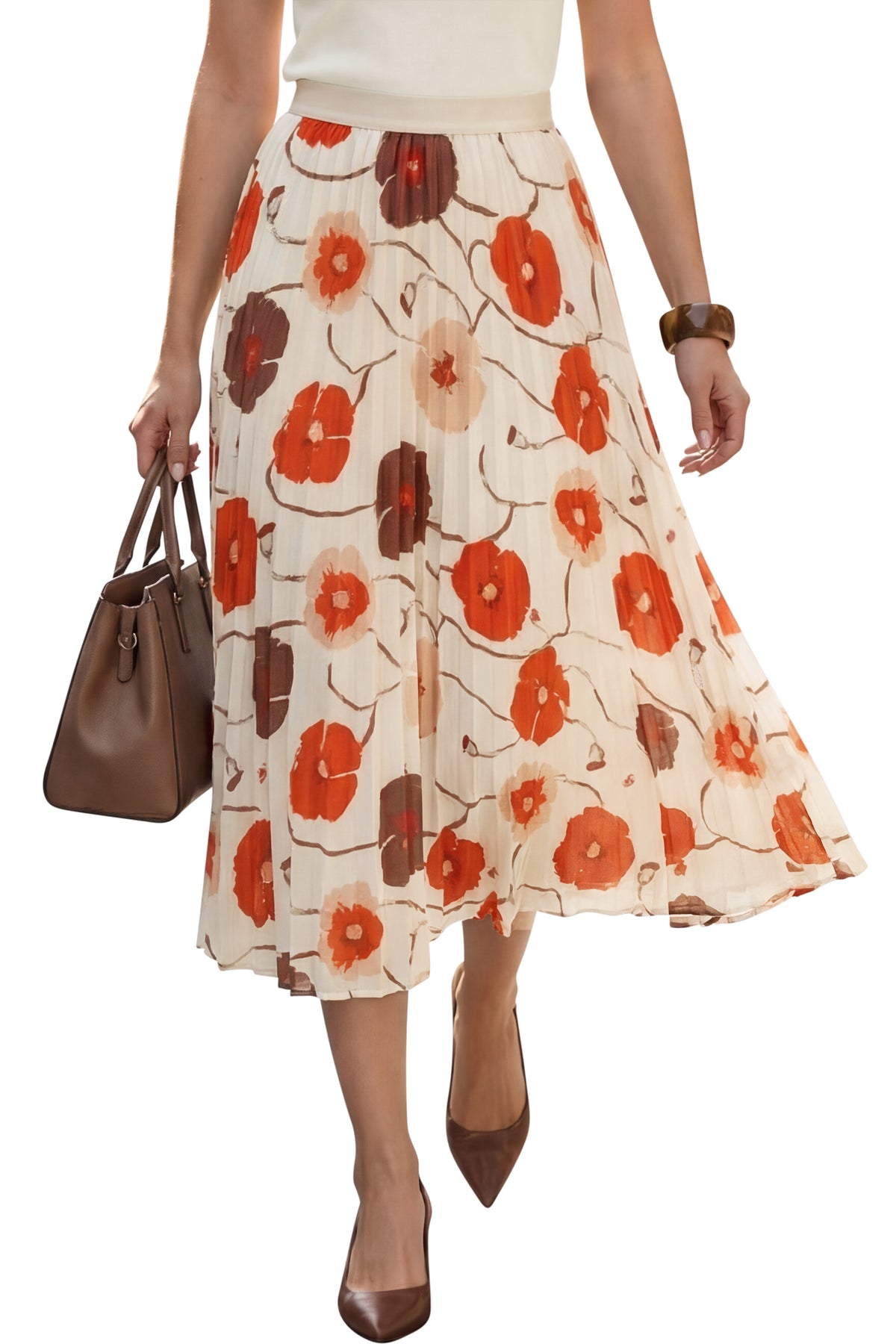 Arach&Cloz Chiffon Elastic-Waist A-Line Pleated Skirt — product image 16