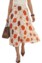 Arach&Cloz Women's Chiffon A-Line Elastic Waist Pleated Floral Skirt