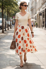 Arach&Cloz Women's Chiffon A-Line Elastic Waist Pleated Floral Skirt