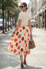 Arach&Cloz Women's Chiffon A-Line Elastic Waist Pleated Floral Skirt