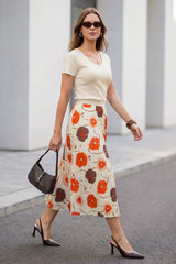 Arach&Cloz Women's Chiffon A-Line Elastic Waist Pleated Floral Skirt