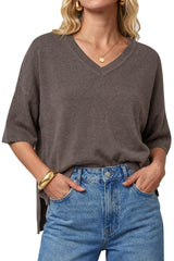 Arach&Cloz Women's Oversized Wool Blend Elbow-Sleeve Summer Sweater