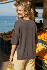 Arach&Cloz Women's Oversized Wool Blend Elbow-Sleeve Summer Sweater