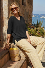 Arach&Cloz Women's Oversized Wool Blend Elbow-Sleeve Summer Sweater