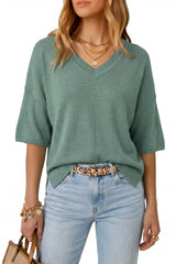 Arach&Cloz Women's Oversized Wool Blend Elbow-Sleeve Summer Sweater