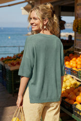 Arach&Cloz Women's Oversized Wool Blend Elbow-Sleeve Summer Sweater