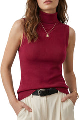 Women's Wool Blend Slim Fit Turtleneck Fall Casual Tank Tops