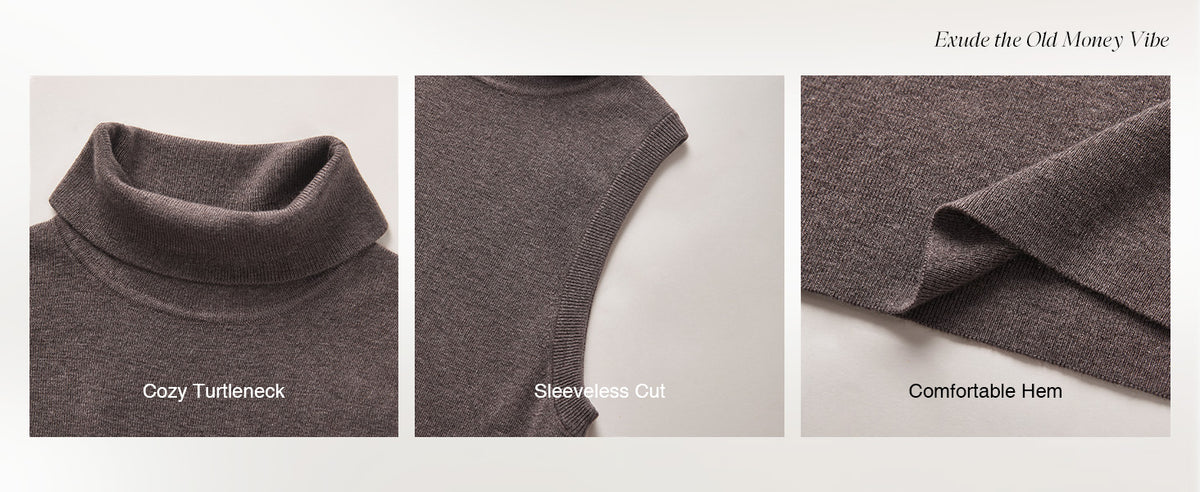 Women's Wool Blend Slim Fit Turtleneck Fall Casual Tank Tops A+ 图文