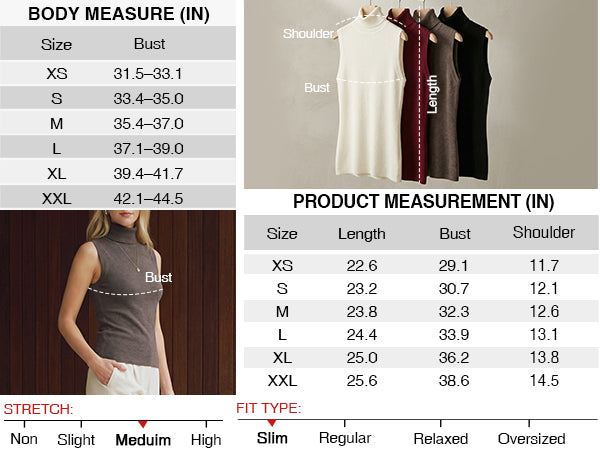 Women's Wool Blend Slim Fit Turtleneck Fall Casual Tank Tops A+ 图文