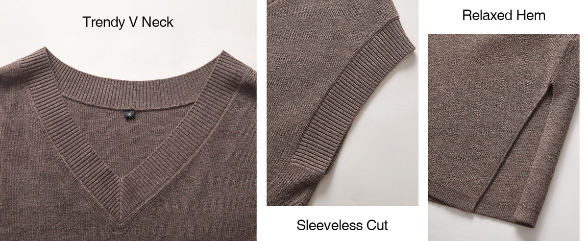 Women's Wool Blend Relaxed Sleevelesss Fall Casual Sweater Vest A+ 图文