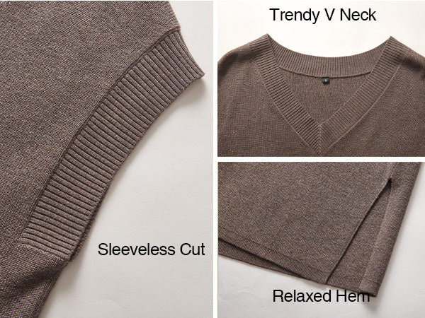 Women's Wool Blend Relaxed Sleevelesss Fall Casual Sweater Vest A+ 图文