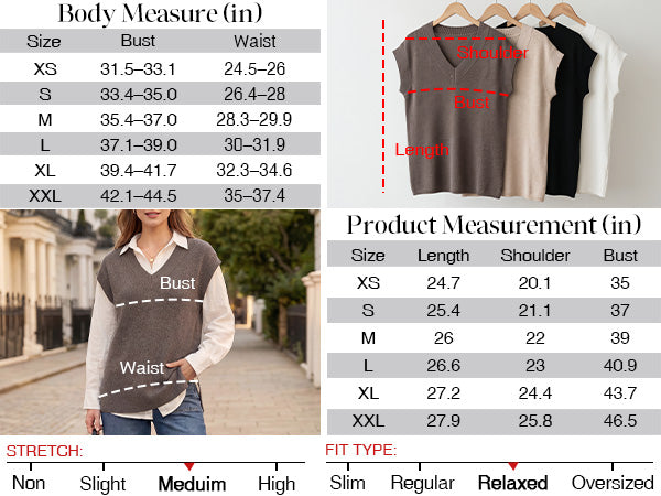 Women's Wool Blend Relaxed Sleevelesss Fall Casual Sweater Vest A+ 图文