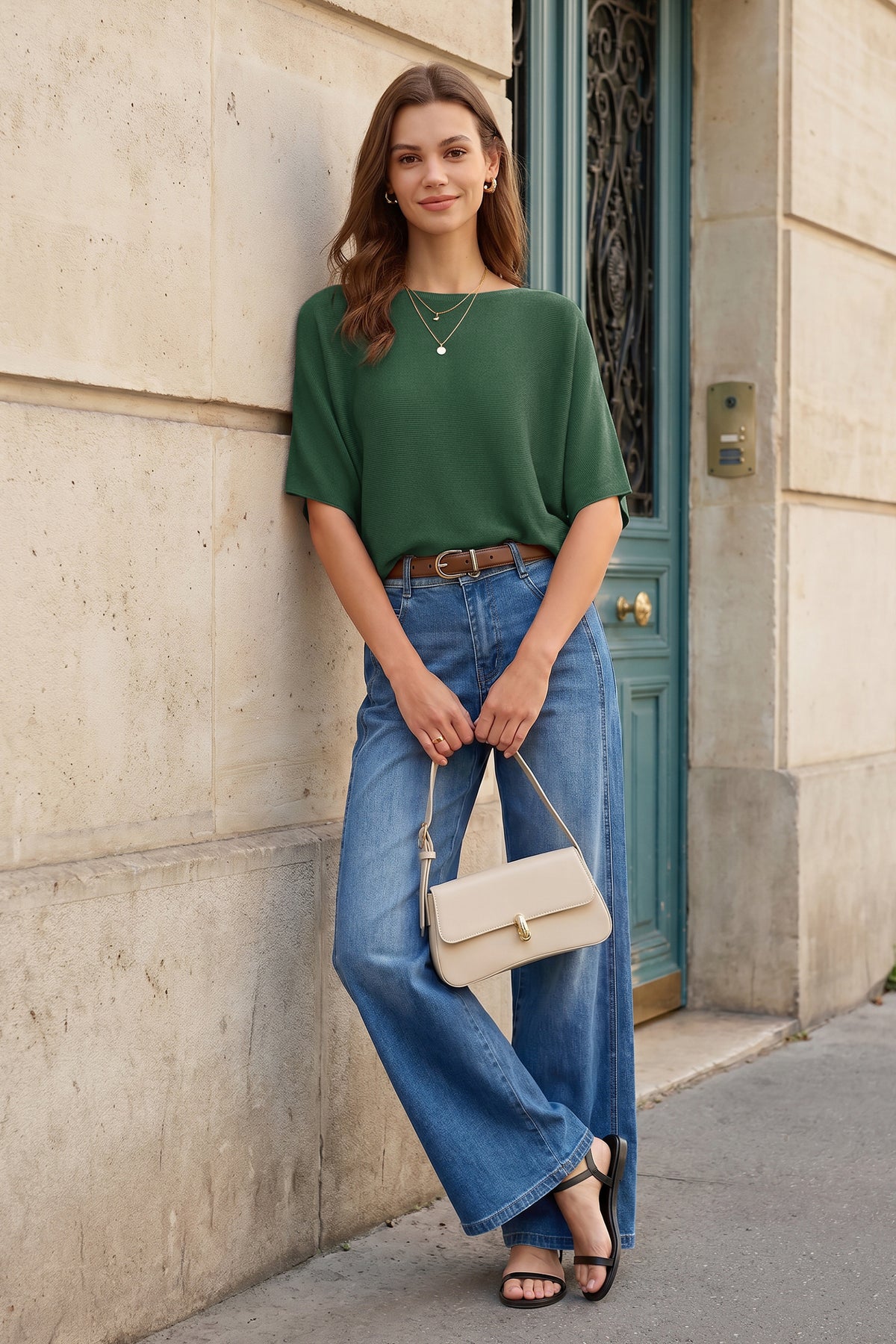 Arach&Cloz 100% Cotton Batwing-Sleeve Oversized Knit Top — product image 43