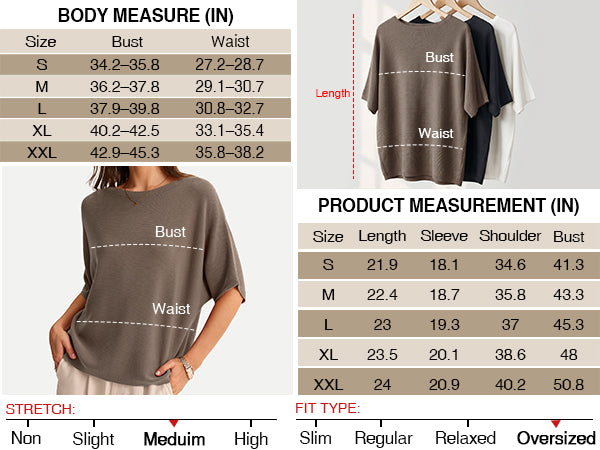 Women's Oversized Batwing Sleeve Business Casual Sweater Tops A+ 图文