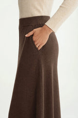 Arach&Cloz Women's Wool Blend A Line Sweater Skirt Elastic Waist Side Pockets