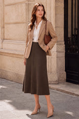 Arach&Cloz Women's Wool Blend A Line Sweater Skirt Elastic Waist Side Pockets