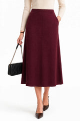 Arach&Cloz Women's Wool Blend A Line Sweater Skirt Elastic Waist Side Pockets