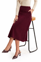 Arach&Cloz Women's Wool Blend A Line Sweater Skirt Elastic Waist Side Pockets