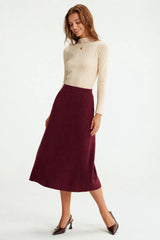 Arach&Cloz Women's Wool Blend A Line Sweater Skirt Elastic Waist Side Pockets