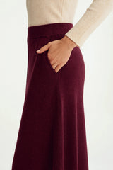 Arach&Cloz Women's Wool Blend A Line Sweater Skirt Elastic Waist Side Pockets