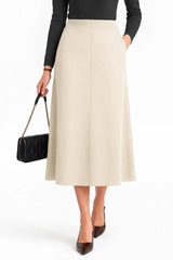 Arach&Cloz Women's Wool Blend A Line Sweater Skirt Elastic Waist Side Pockets