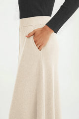 Arach&Cloz Women's Wool Blend A Line Sweater Skirt Elastic Waist Side Pockets