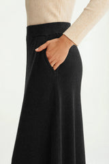 Arach&Cloz Women's Wool Blend A Line Sweater Skirt Elastic Waist Side Pockets