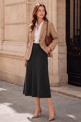 Arach&Cloz Women's Wool Blend A Line Sweater Skirt Elastic Waist Side Pockets