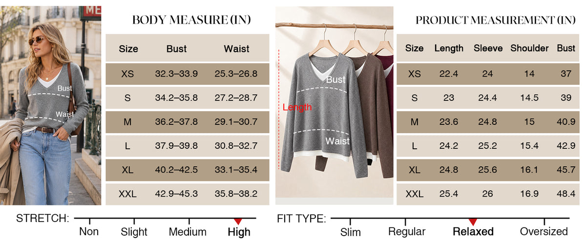 Women's Wool Blend 2 in 1 Patchwork V Neck Casual Sweater Tops A+ 图文