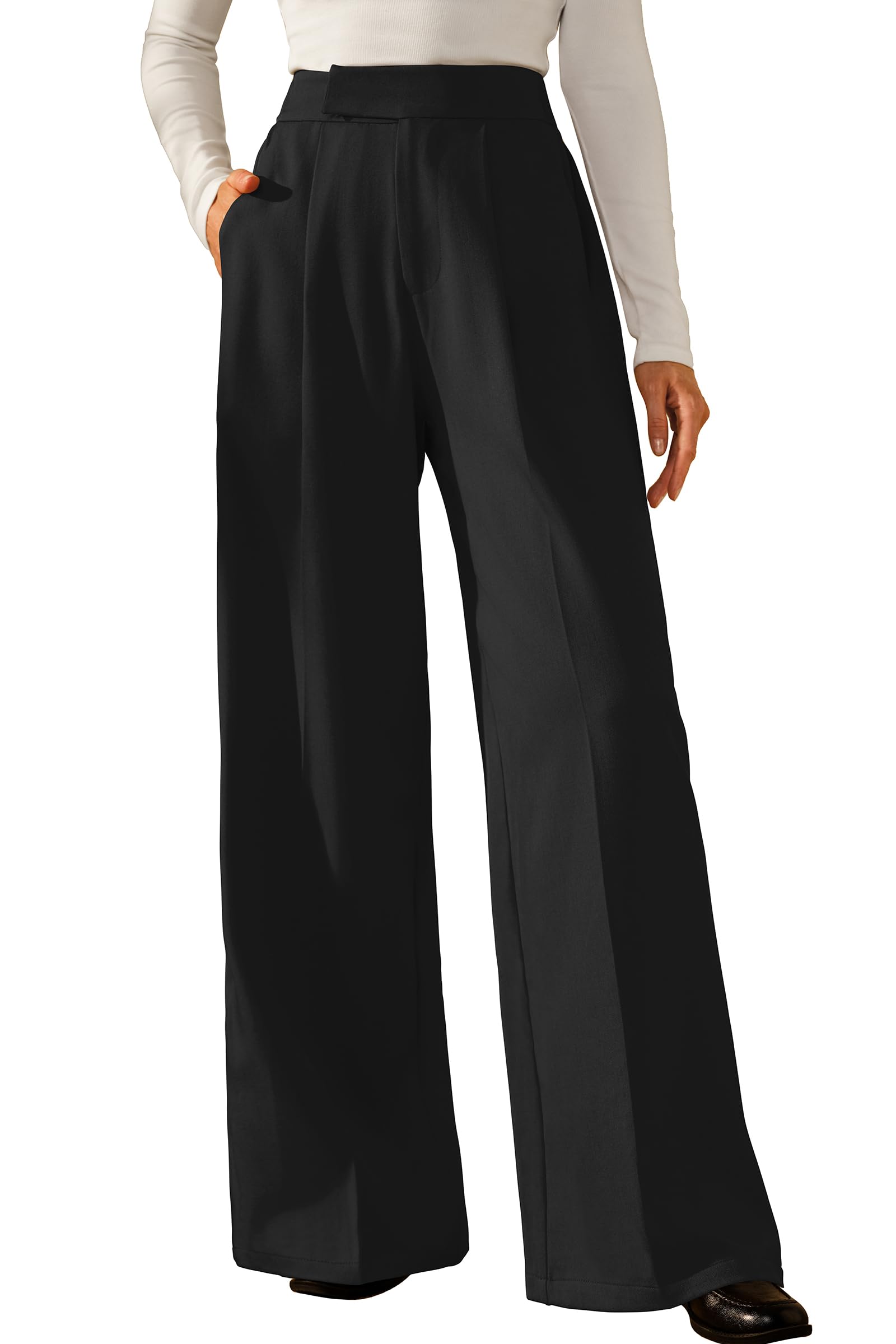 Arach&Cloz Women's Wrinkle-Free Pleated Business Wide Leg Pants Fall 2025