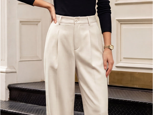Arach&Cloz Linen-Blend High-Rise Ankle Trousers A+ 图文