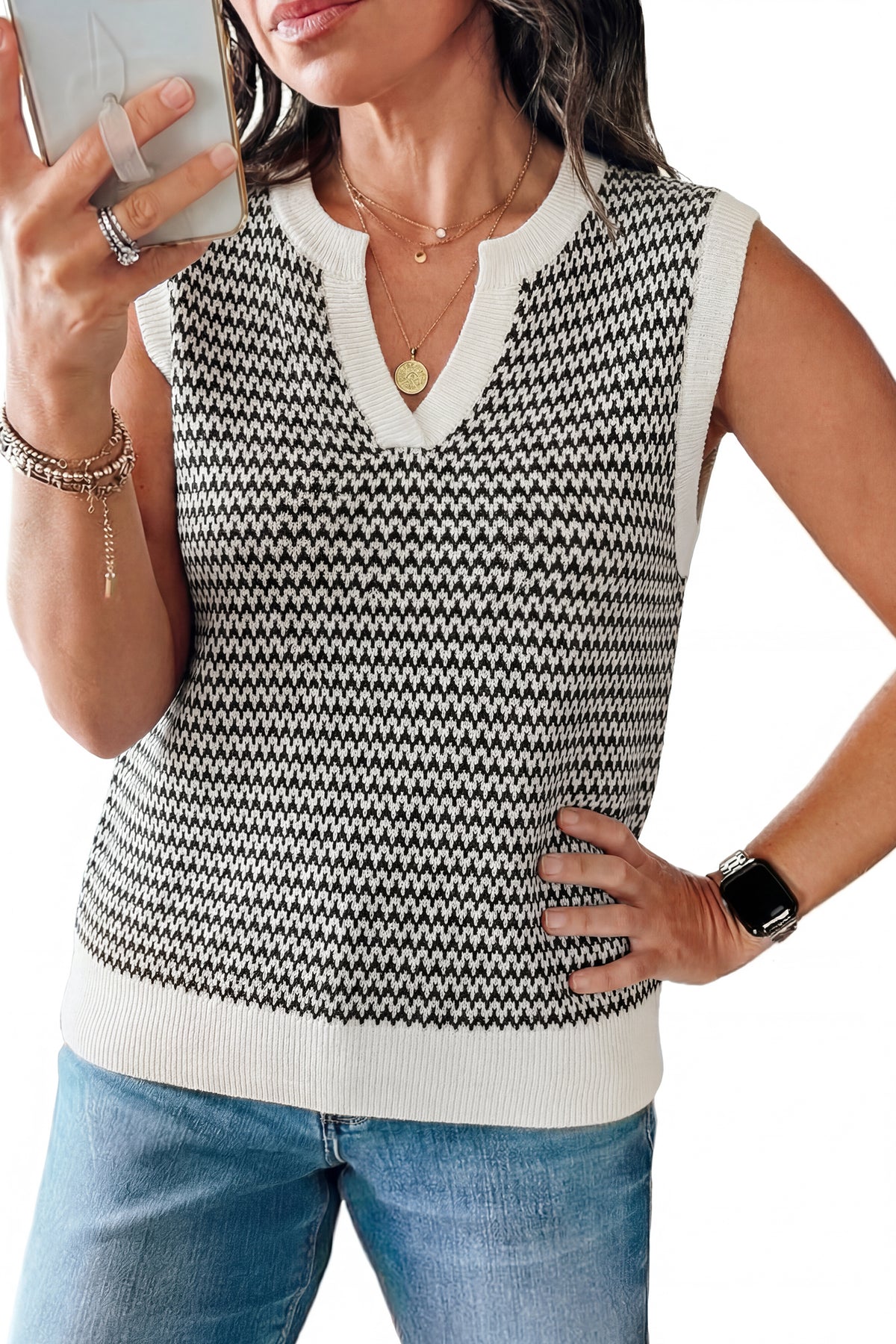 Arach&Cloz 100% Cotton V-Neck Polo Regular-Fit Sweater Vest — product image 3